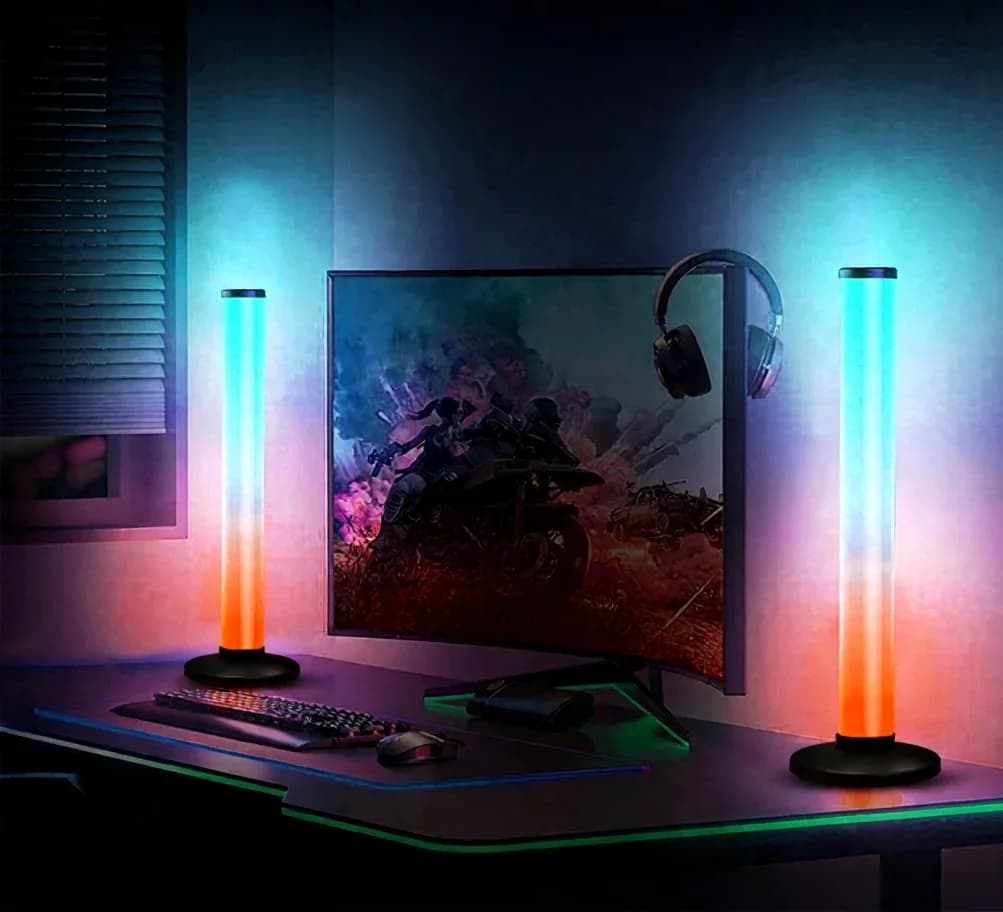 Lámpara de escritorio RGB reactiva al sonido 360° con control por app y mando