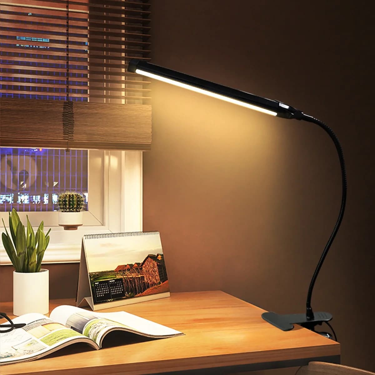 Lámpara de escritorio LED con pinza USB para lectura y estudio
