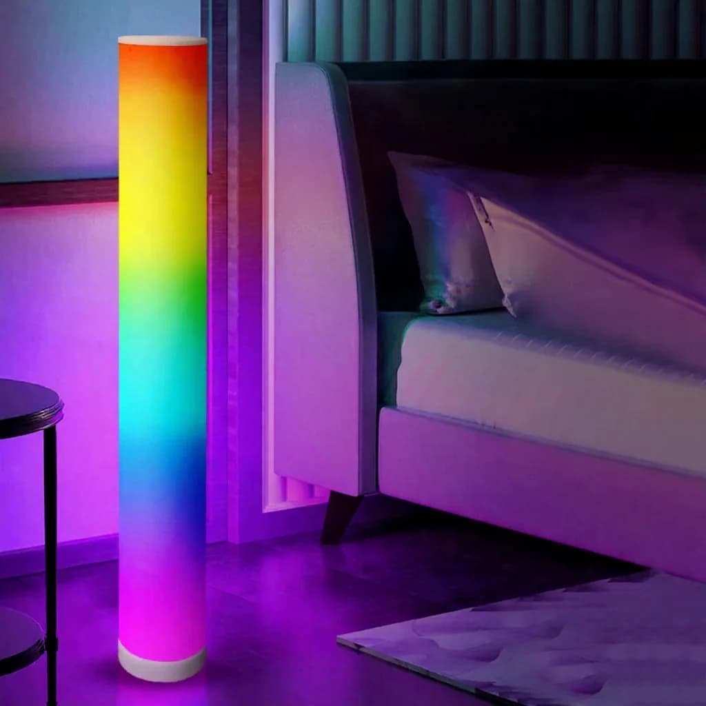 Lámpara de pie cilíndrica RGB con sincronización musical y mando a distancia