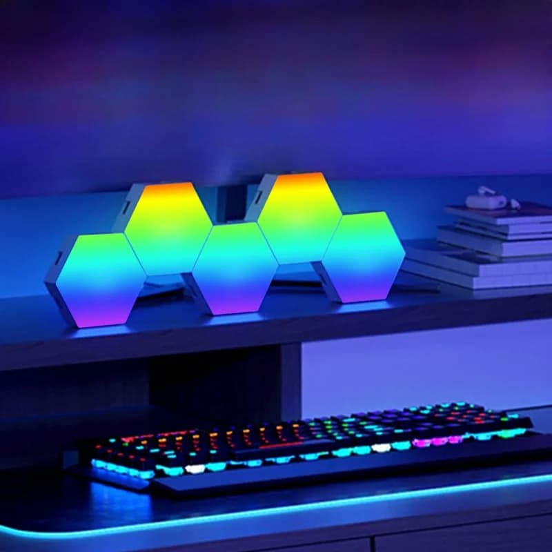 Paneles de luz hexagonales RGB reactivos al sonido con control por app