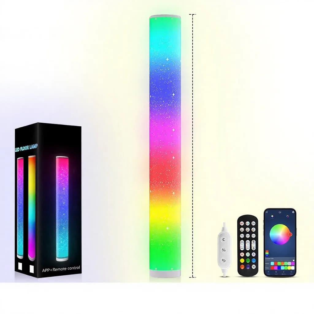 Lámpara de pie LED RGB con patrón de estrellas, mando y control por app