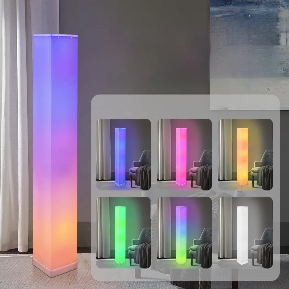 Lámpara de pie cuadrada con mando a distancia, luz LED ambiental para salón