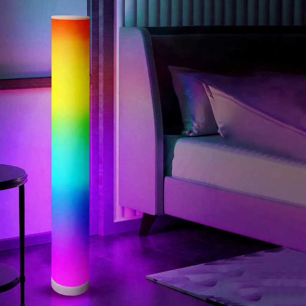 Lámpara de pie cilíndrica RGB con sincronización musical y mando a distancia