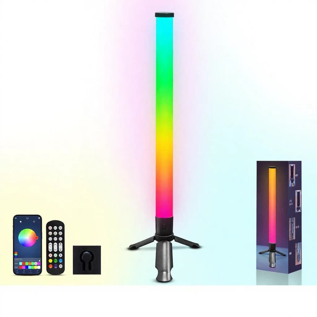 Luz de ambiente LED de trípode para escritorio con sincronización musical y efectos RGB