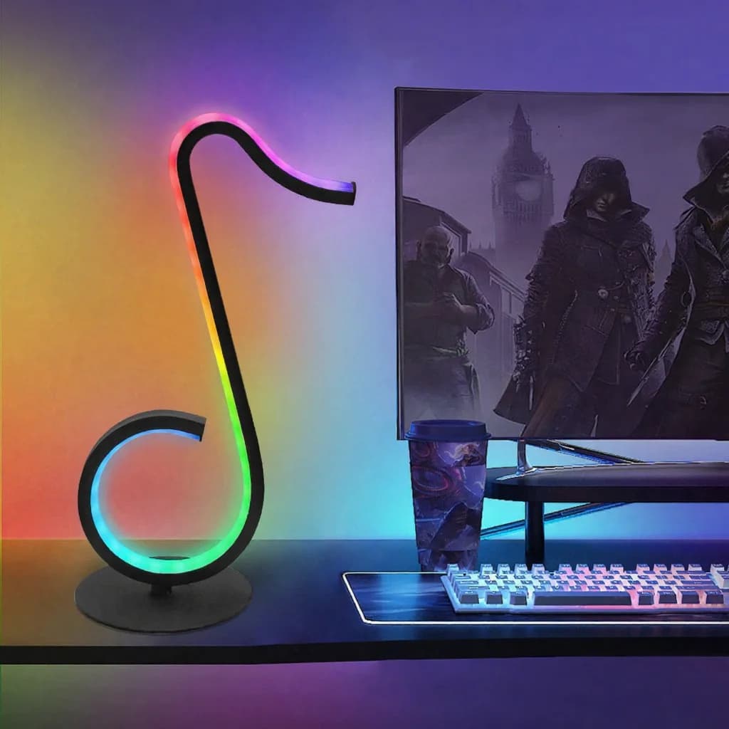 Lámpara de escritorio USB RGB con diseño de nota musical y mando a distancia