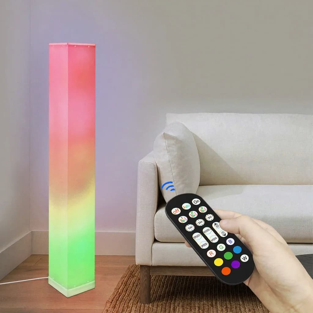 Lámpara de pie cuadrada con mando a distancia, luz LED ambiental para salón