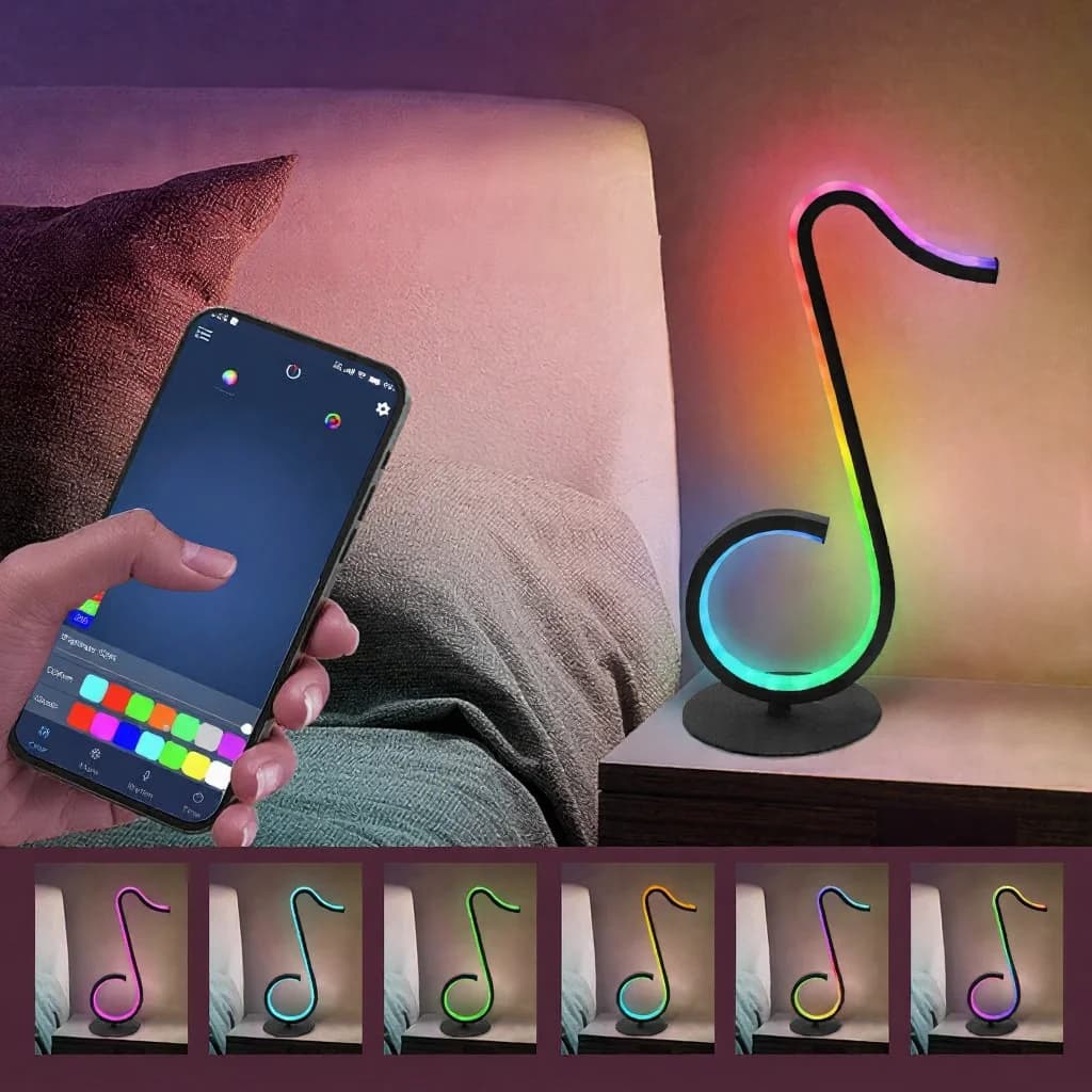 Lámpara de escritorio USB RGB con diseño de nota musical y mando a distancia
