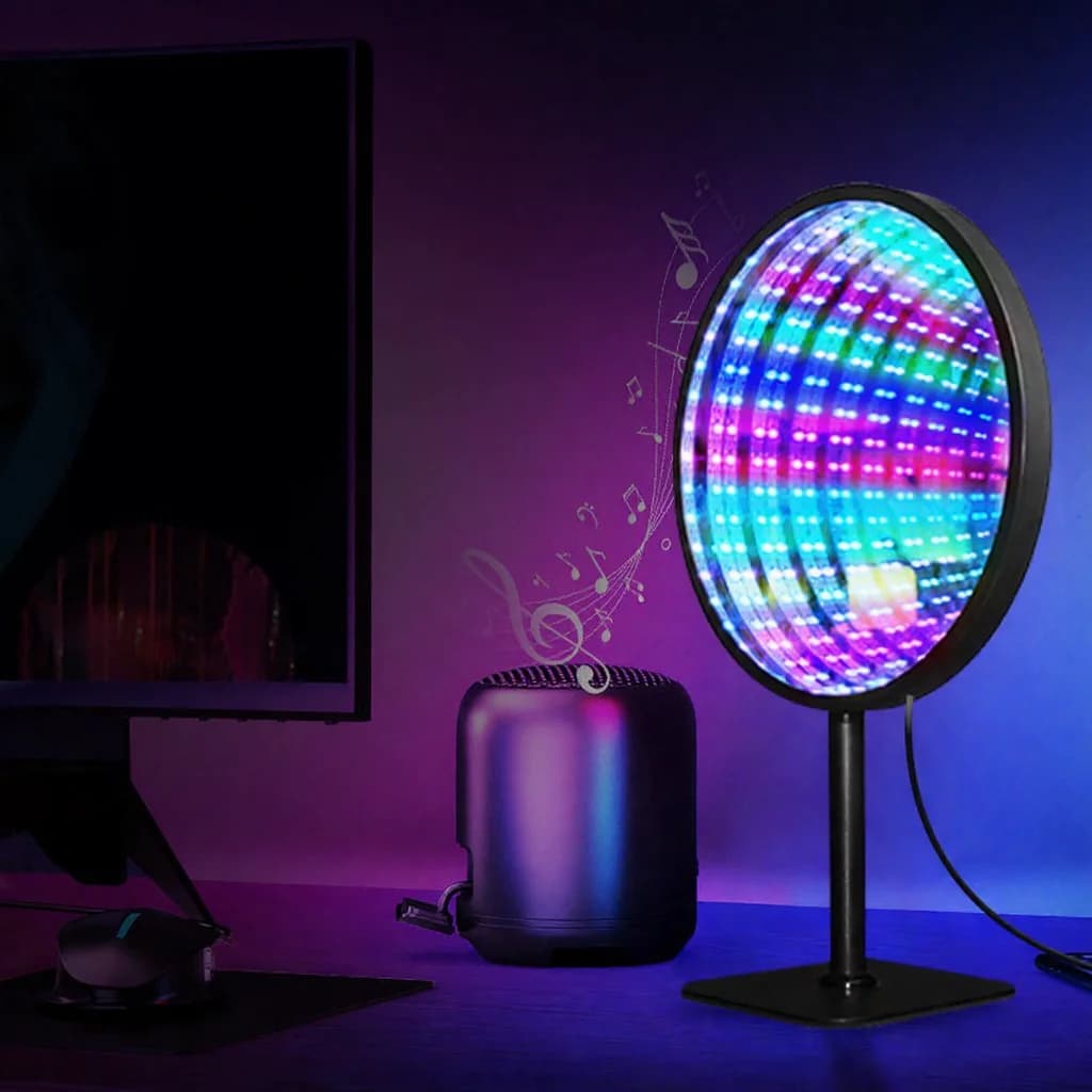 Espejo infinito acrílico redondo luz abismo 3D lámpara ambiental RGB USB