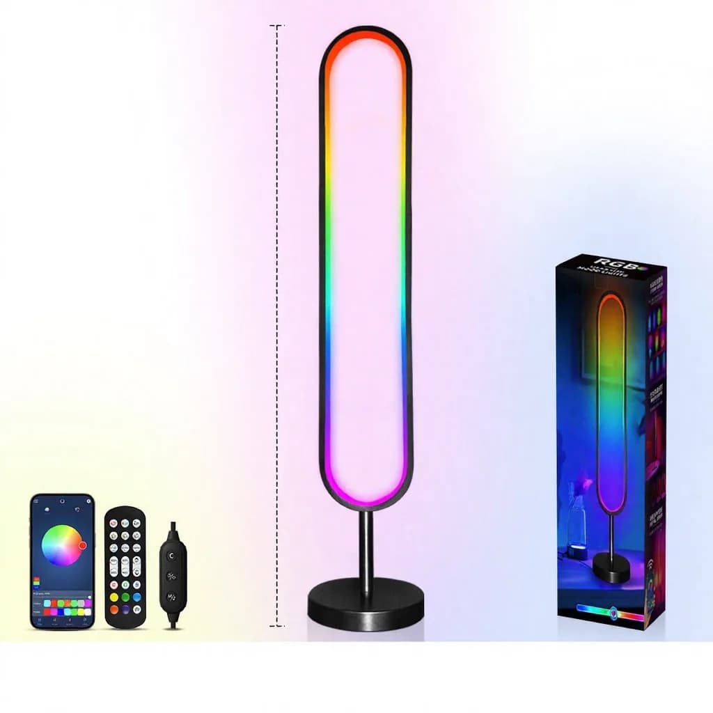 Lámpara de pie RGB en forma de U con luz reactiva al sonido y control por app