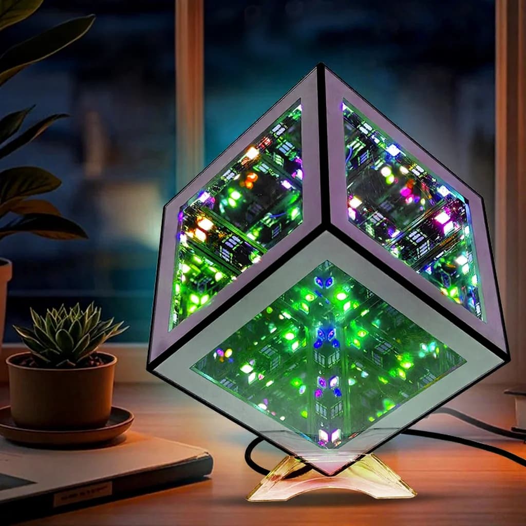Lámpara cubo infinito 3D luz ambiental RGB con modo reactivo al sonido