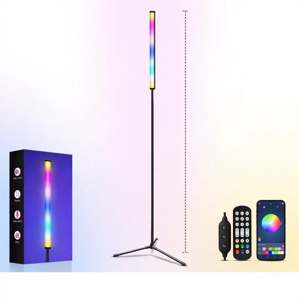 Lámpara de pie con cambio de color RGB, sincronización musical y control por app