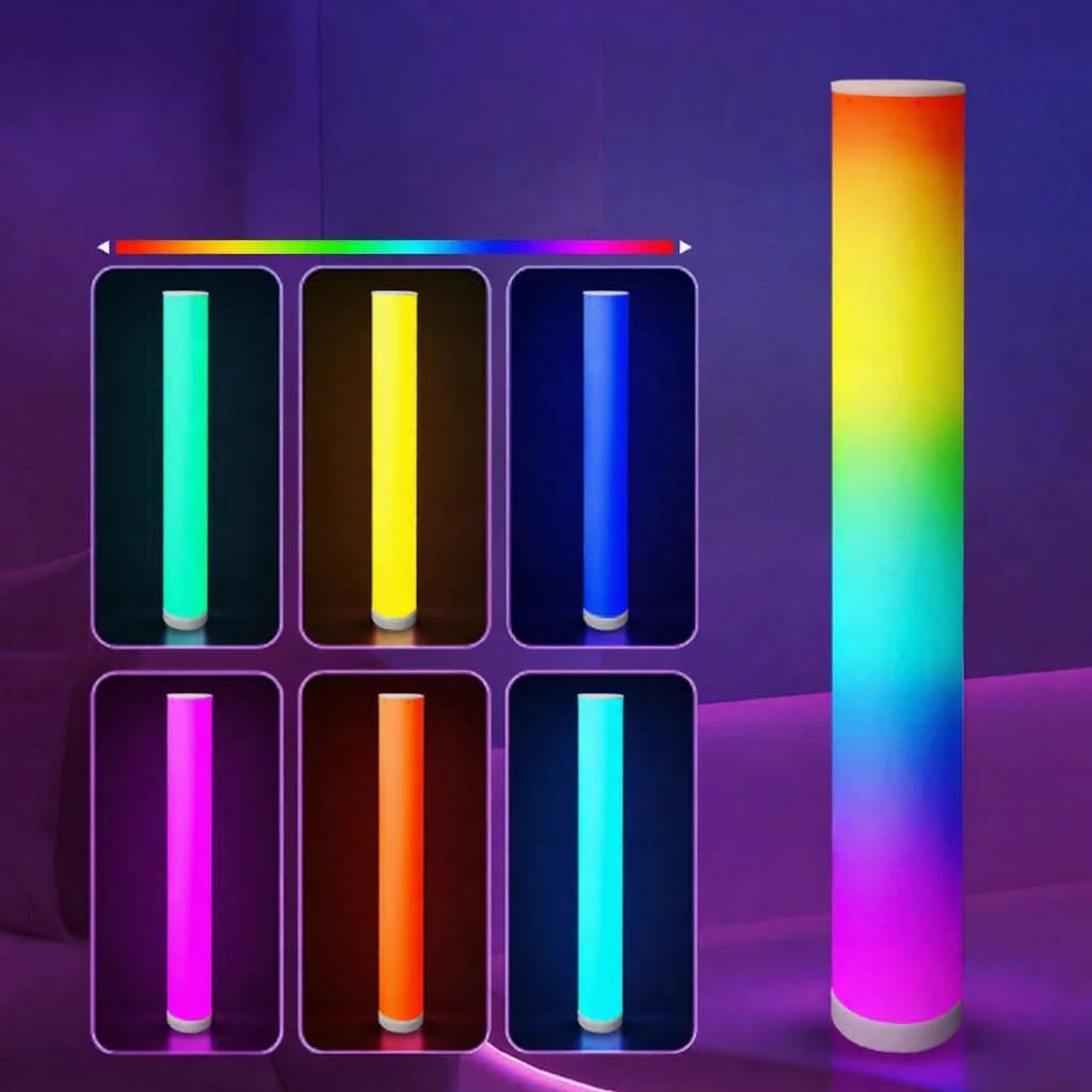 Lámpara de pie cilíndrica RGB con sincronización musical y mando a distancia
