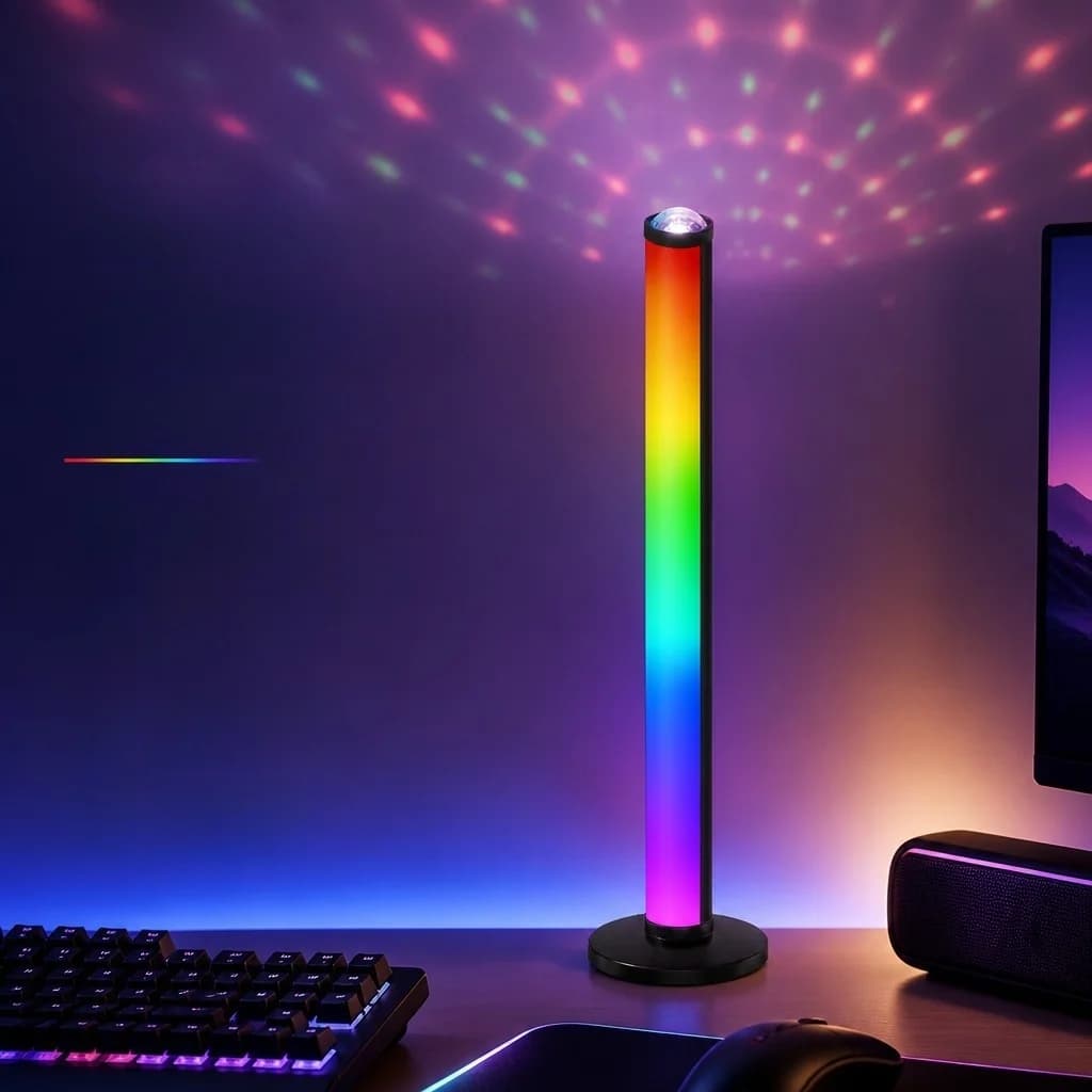 Lámpara de atmósfera con proyección RGB, sincronización musical y mando