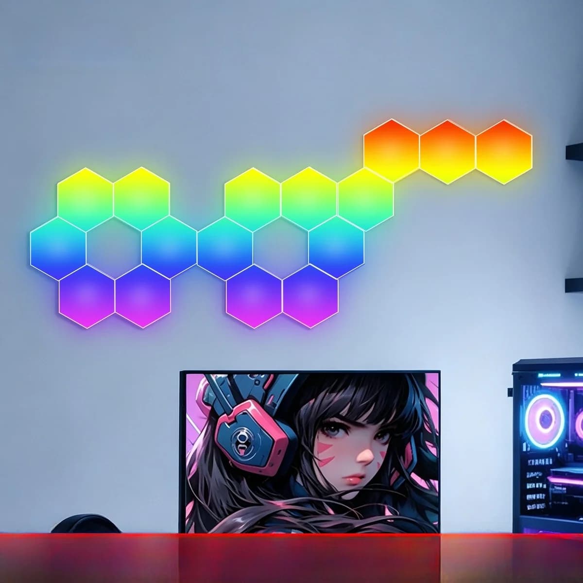Paneles de luz hexagonales RGB reactivos al sonido con control por app