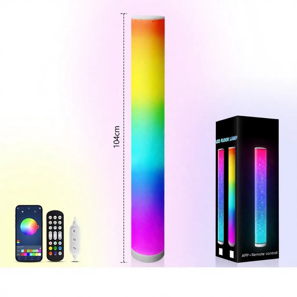 Lámpara de pie cilíndrica RGB con sincronización musical y mando a distancia