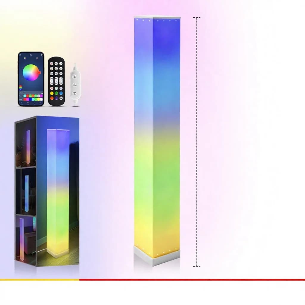 Lámpara de pie cuadrada con mando a distancia, luz LED ambiental para salón