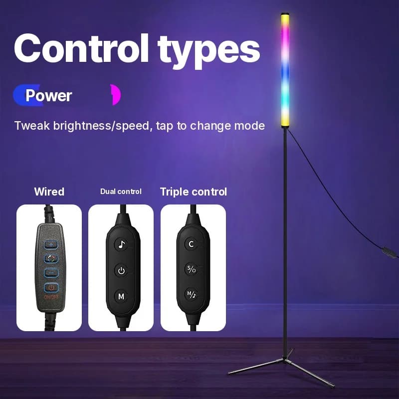 Lámpara de pie con cambio de color RGB, sincronización musical y control por app