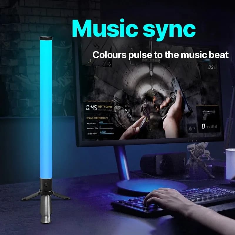 Luz de ambiente LED de trípode para escritorio con sincronización musical y efectos RGB