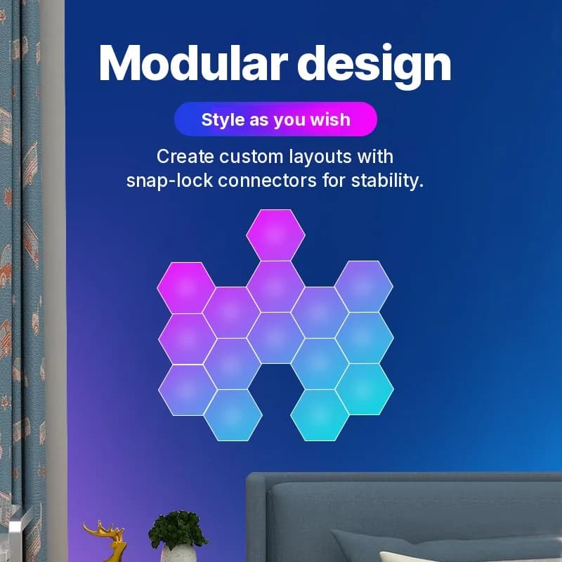 Paneles de luz hexagonales RGB reactivos al sonido con control por app