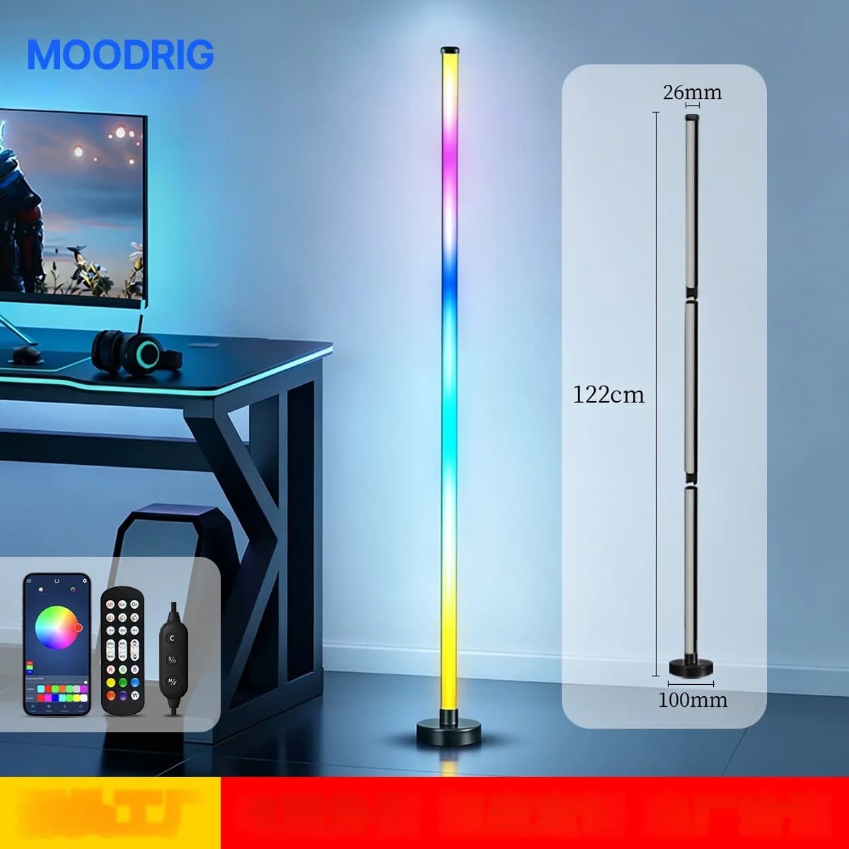 Lámpara de Pie Esquinera LED RGB con Sync Musical, Control por App y Mando