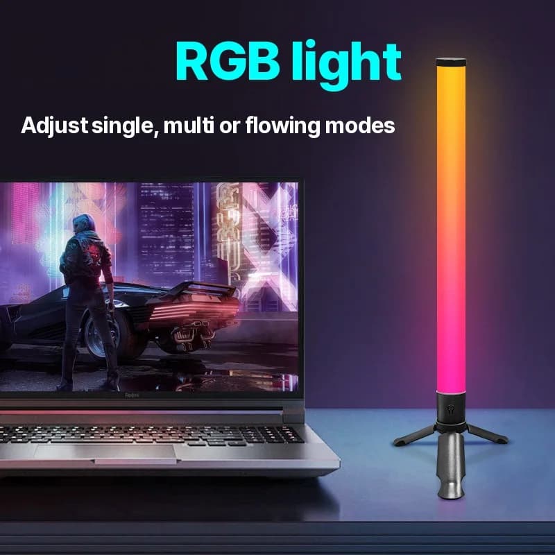 Luz de ambiente LED de trípode para escritorio con sincronización musical y efectos RGB