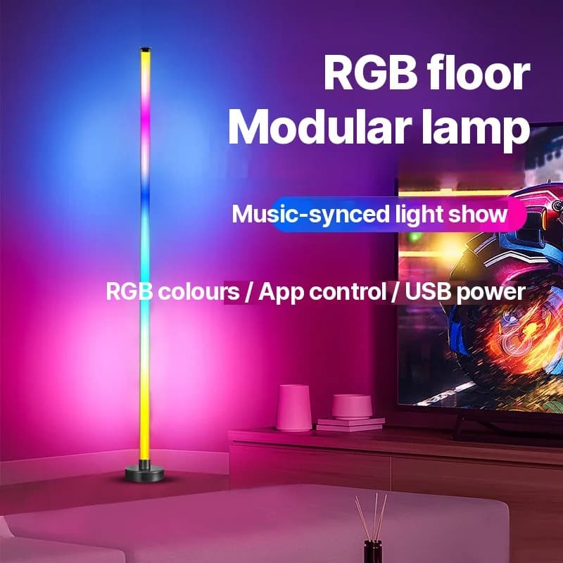 Lámpara de Pie Esquinera LED RGB con Sync Musical, Control por App y Mando