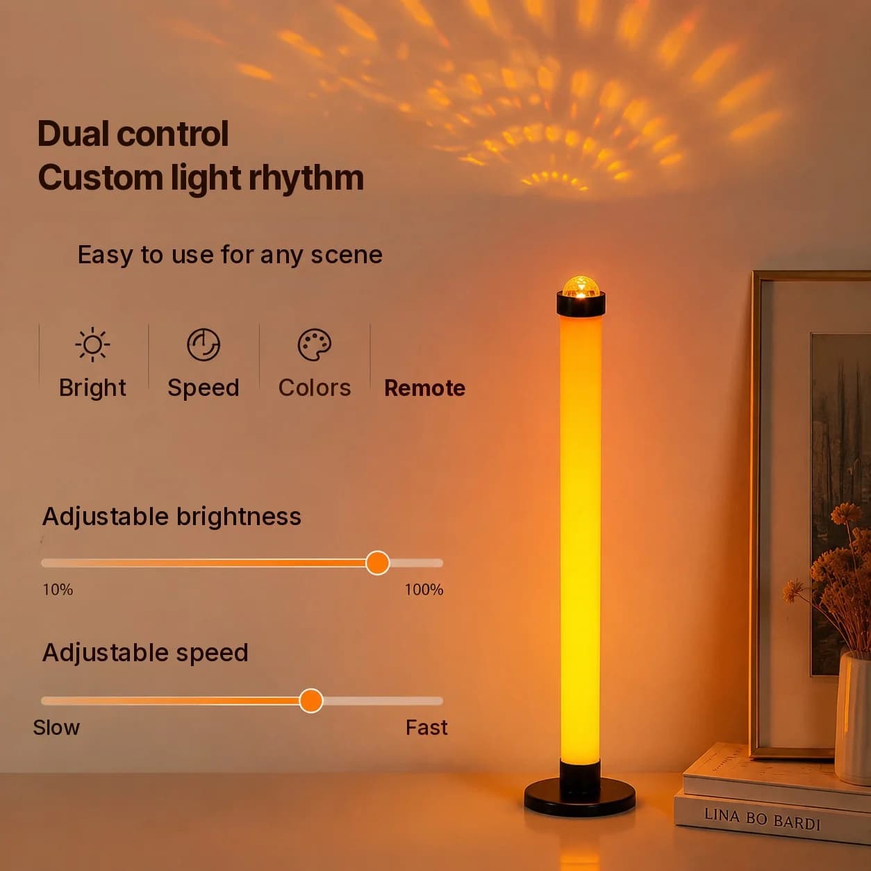 Lámpara de atmósfera con proyección RGB, sincronización musical y mando