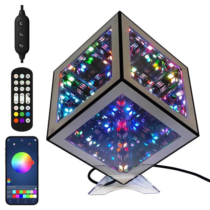 Lámpara cubo infinito 3D luz ambiental RGB con modo reactivo al sonido