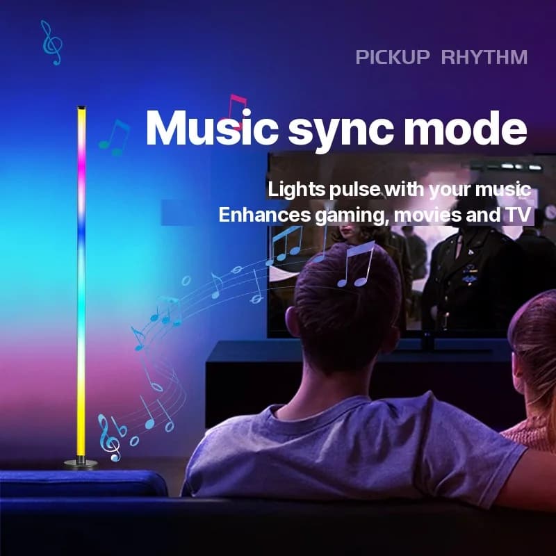 Lámpara de Pie Esquinera LED RGB con Sync Musical, Control por App y Mando