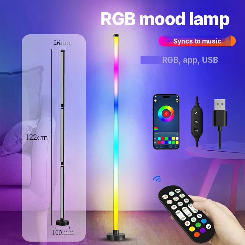 Lámpara de pie RGB con cambio de color, sincronización musical y app