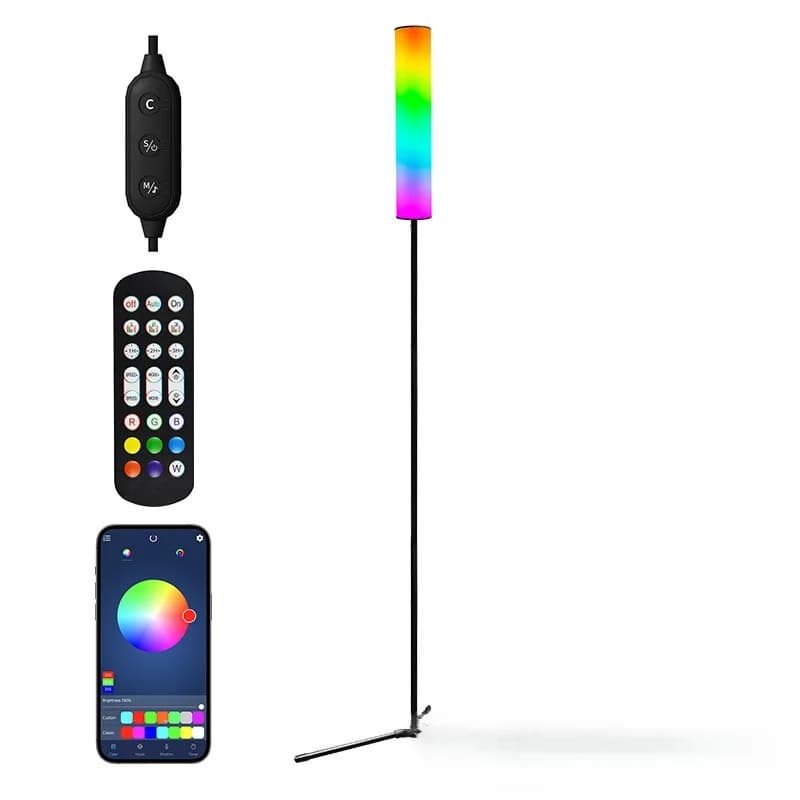 Lámpara de pie trípode LED RGB con mando a distancia para dormitorio y salón