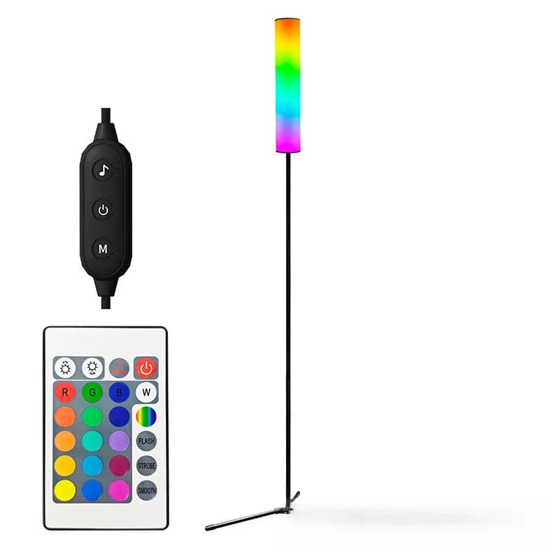 Lámpara de pie trípode LED RGB con mando a distancia para dormitorio y salón