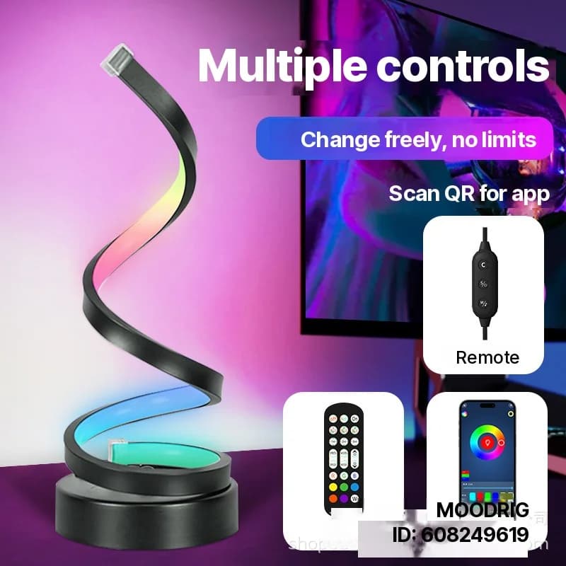 Lámpara ambiental RGB en espiral con luz reactiva al sonido y control por app