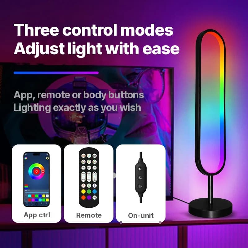 Lámpara de pie RGB en forma de U con luz reactiva al sonido y control por app