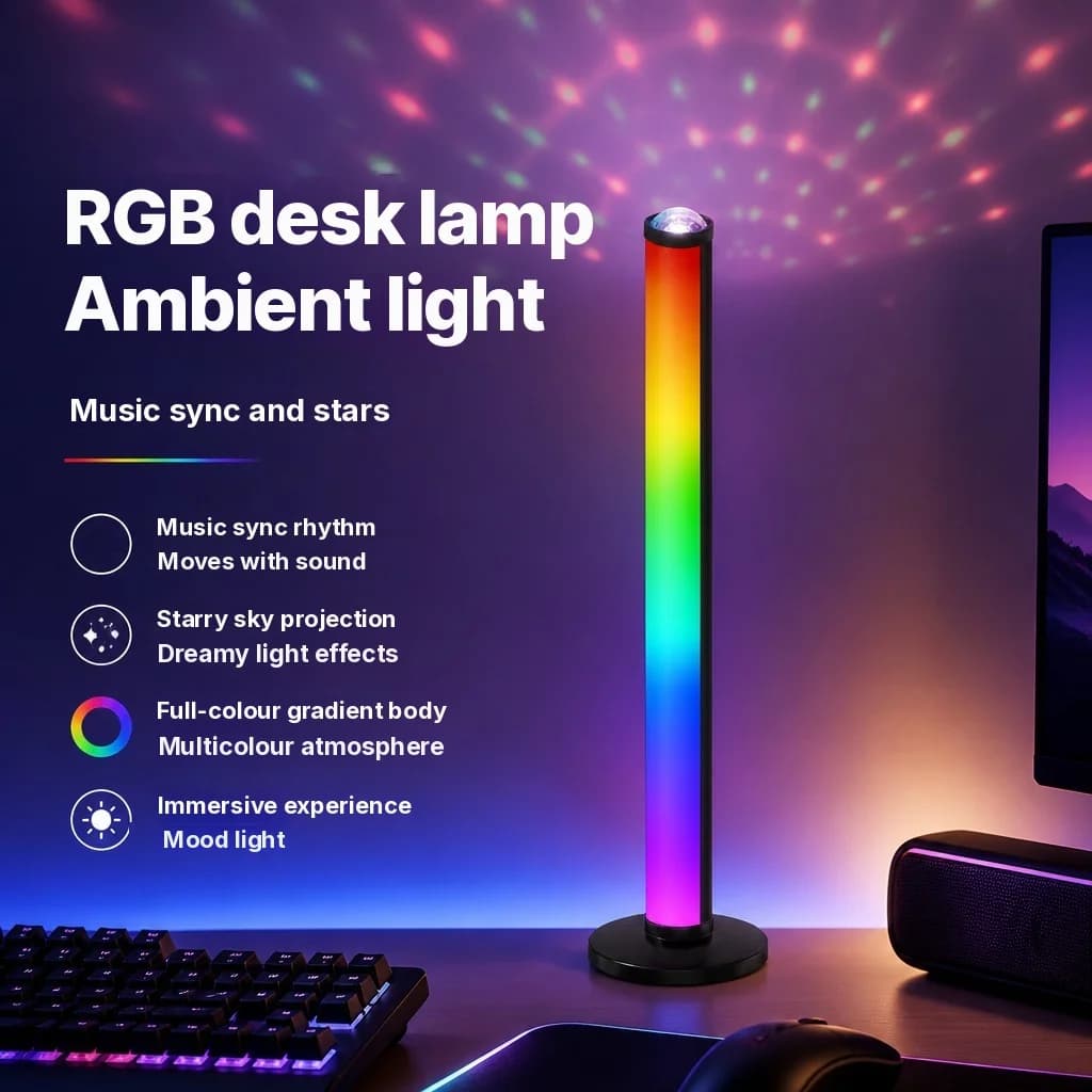 Lámpara de atmósfera con proyección RGB, sincronización musical y mando