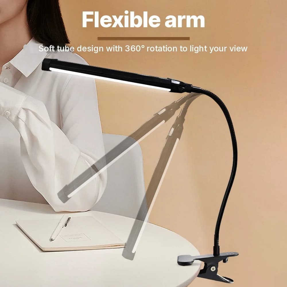 Lámpara de escritorio LED con pinza USB para lectura y estudio