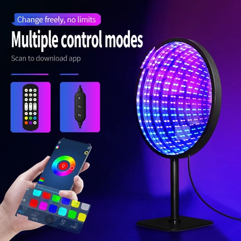 Espejo infinito acrílico redondo luz abismo 3D lámpara ambiental RGB USB
