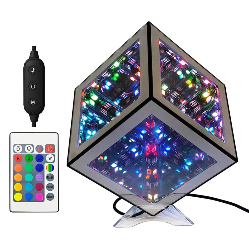 Lámpara cubo infinito 3D luz ambiental RGB con modo reactivo al sonido
